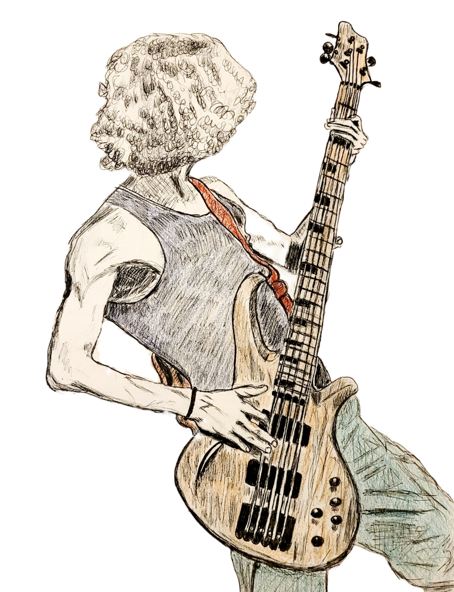 Jeremiah the Bass Player - Pen and Pencil Sketch